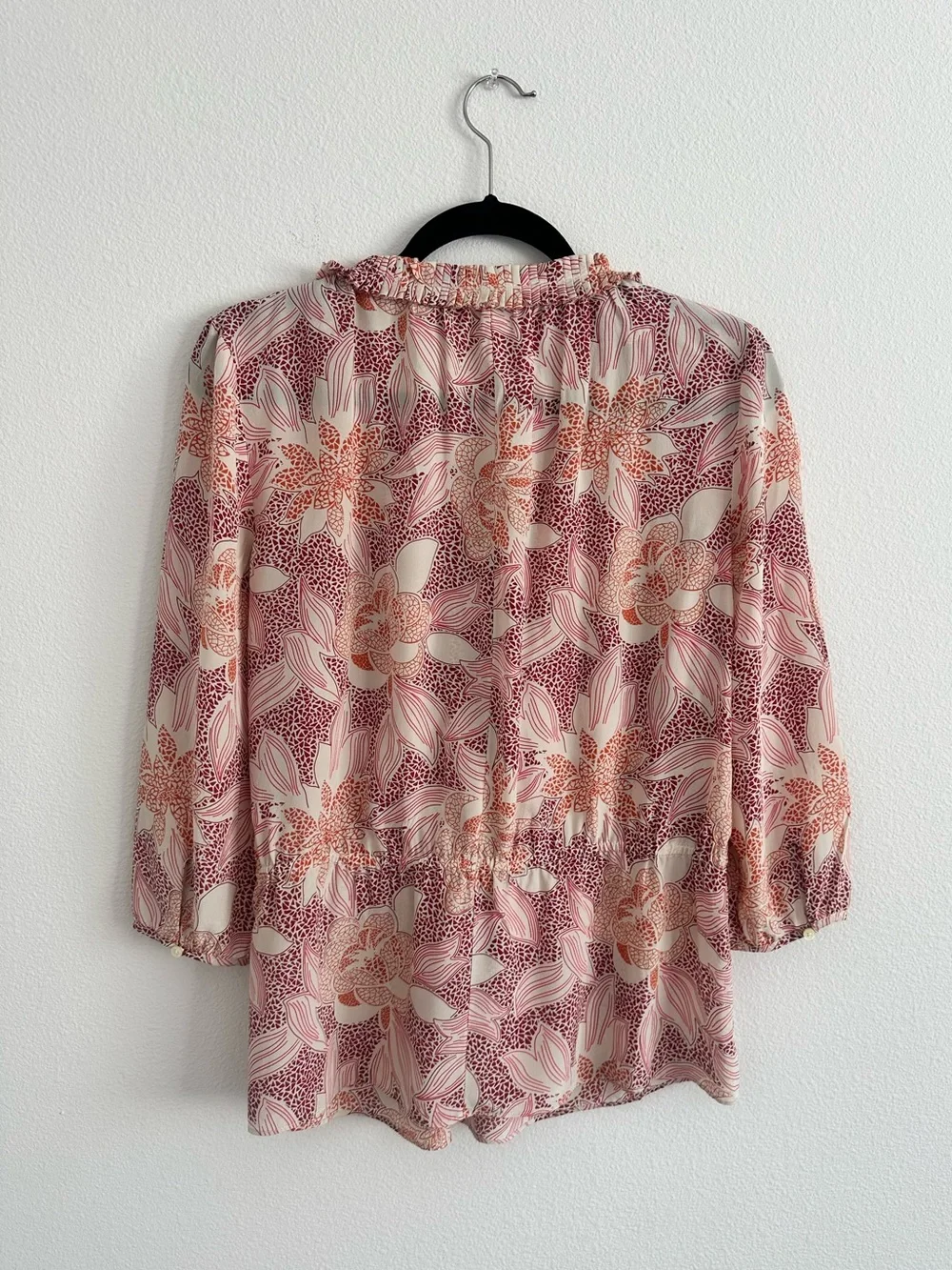 Banana Republic 100% Silk Flowy Floral Puff Quarter Sleeve Blouse Size M Boho